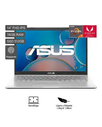 Tiendas EFE Laptop asus m415 m415da-eb929w 14' fhd amd ryzen 7 3700u 512gb ssd 16gb oferta