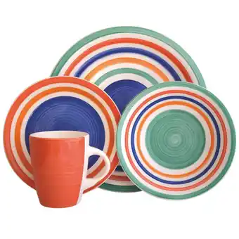 Tottus Juego de vajilla pintado a mano líneas multicolor 16 piezas oferta