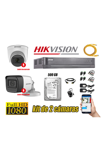 Tiendas EFE Kit 2 cámaras seguridad full hd hikvision 2 camara audio incorporado oferta