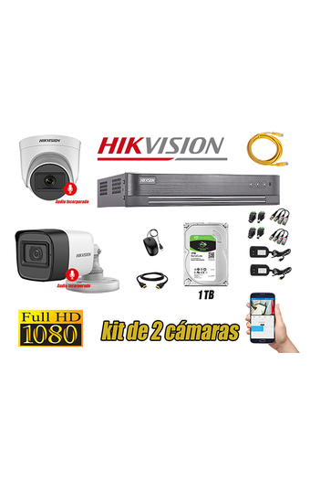 Tiendas EFE Kit 2 cámaras seguridad full hd hikvision 2 camara audio incorporado oferta