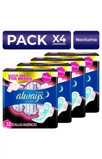 Tiendas EFE Packx4 toallas higiénicas always nocturna suave con alas 32u oferta