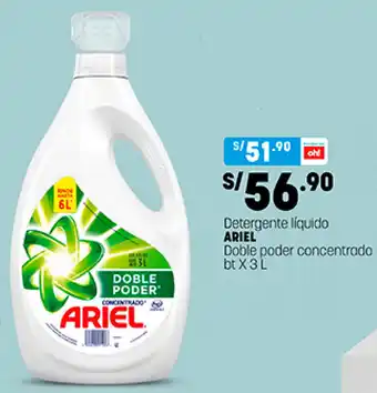 Plaza Vea Detergente Líquido Ariel Doble Poder Concentrado bt x 3L oferta