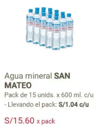 Makro Agua Mineral San Mateo 15 unids x 600ml oferta