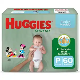 InkaFarma Pañal huggies active sec primeros días talla p - bolsa 60 un oferta