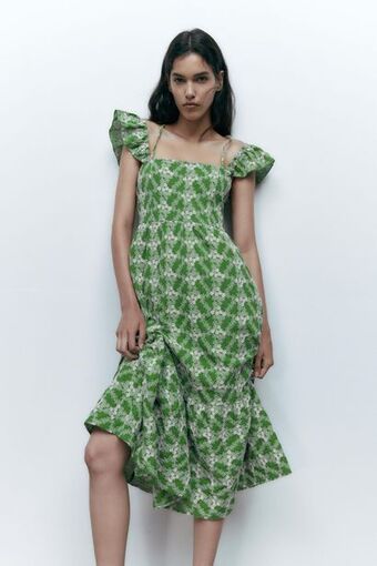 ZARA Vestido midi bordados oferta
