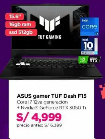 Ripley Asus Gamer TUF Dash F15 Core i7 12va Generación oferta