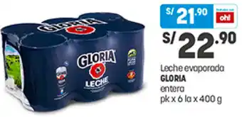 Plaza Vea Leche Evaporada Gloria Entera 6x400g oferta