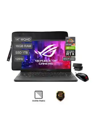 Tiendas EFE Laptop gamer rog zephyrus g14 ga401qm-k2005t 14' amd ryzen 9 5900hs 5000 16gb 1tb ssd oferta