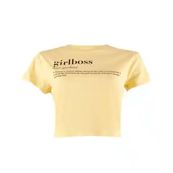 Tottus Polo crop estampado mujer l beige oferta