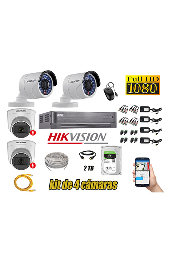 Tiendas EFE Kit 4 cámaras seguridad full hd hikvision 02 camara audio incorporado oferta