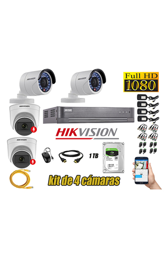 Tiendas EFE Kit 4 cámaras seguridad full hd hikvision 02 camara audio incorporado oferta