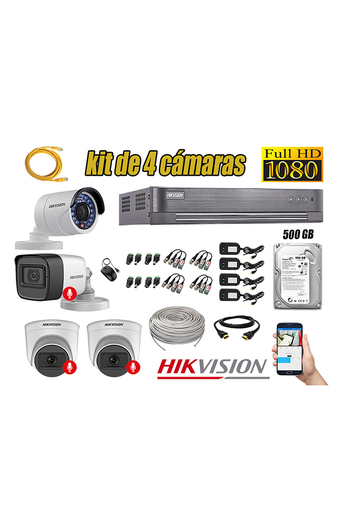 Tiendas EFE Kit 4 cámaras seguridad full hd hikvision 3 camara audio incorporado oferta