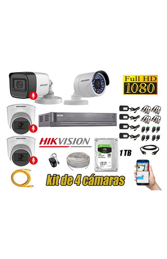 Tiendas EFE Kit 4 cámaras seguridad full hd hikvision 3 camara audio incorporado oferta