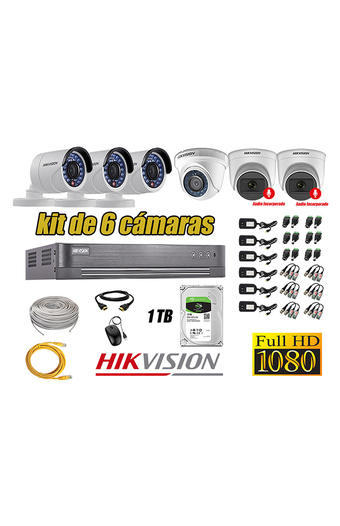 Tiendas EFE Kit 6 cámaras seguridad full hd hikvision 02 camara audio incorporado oferta