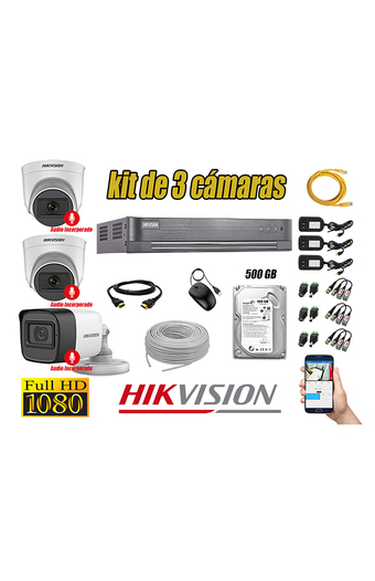 Tiendas EFE Kit 3 cámaras seguridad full hd hikvision 3 camara audio incorporado oferta