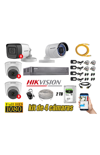Tiendas EFE Kit 4 cámaras seguridad full hd hikvision 3 camara audio incorporado oferta