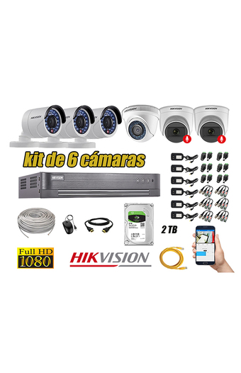 Tiendas EFE Kit 6 cámaras seguridad full hd hikvision 02 camara audio incorporado oferta
