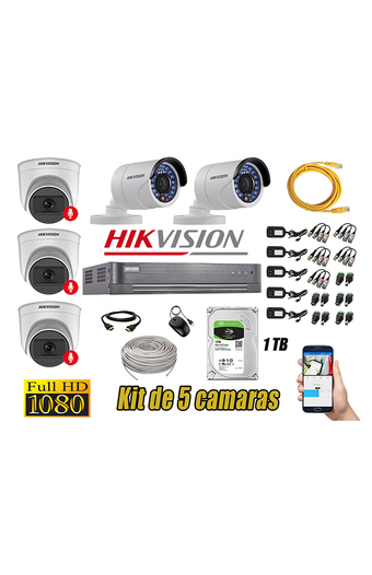 Tiendas EFE Kit 5 cámaras seguridad full hd hikvision 03 camara audio incorporado oferta