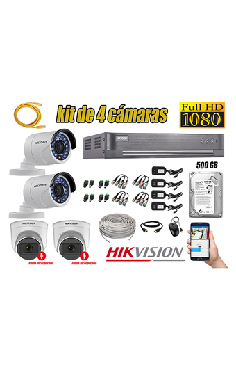Tiendas EFE Kit 4 cámaras seguridad full hd hikvision 02 camara audio incorporado oferta