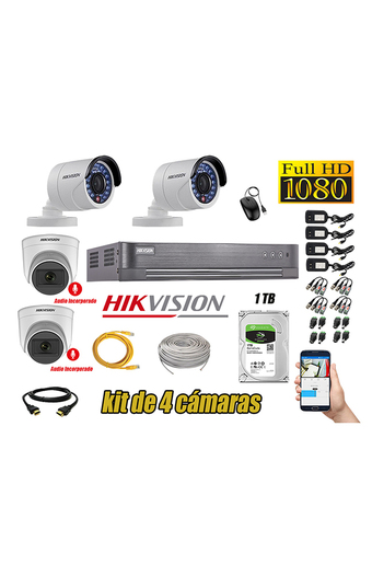 Tiendas EFE Kit 4 cámaras seguridad full hd hikvision 02 camara audio incorporado oferta