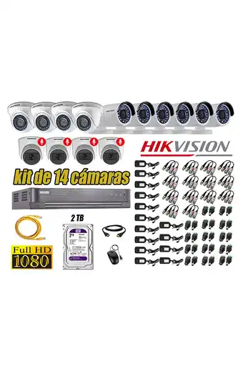 Tiendas EFE Kit 14 cámaras seguridad full hd hikvision 04 camara audio incorporado oferta