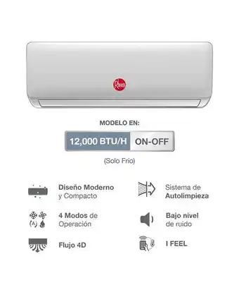 Tiendas EFE Aire acondicionado split 12,000 btu on/off frío rheem oferta