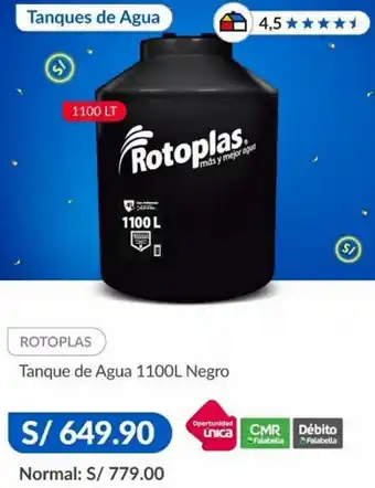 Sodimac Rotoplas Tanque de Agua 1100L Negro oferta