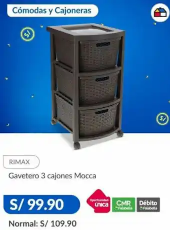 Sodimac Rimax Gavetero 3 Cajones Mocca oferta
