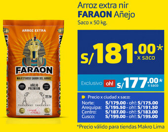Plaza Vea Arroz Extra Nir Faraon Añejo 50kg oferta