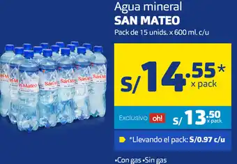 Plaza Vea Agua Mineral San Mateo 15Unids x 600ml oferta