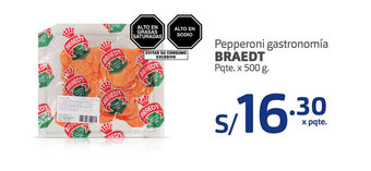 Plaza Vea Pepperoni gastronomía BRAEDT Pqte x 500g oferta