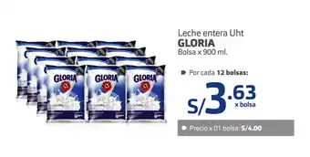 Plaza Vea Leche entera Uht GLORIA Bolsa x 900 ml oferta