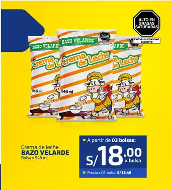 Plaza Vea Crema de leche BAZO VELARDE Bolsa x 946 ml oferta