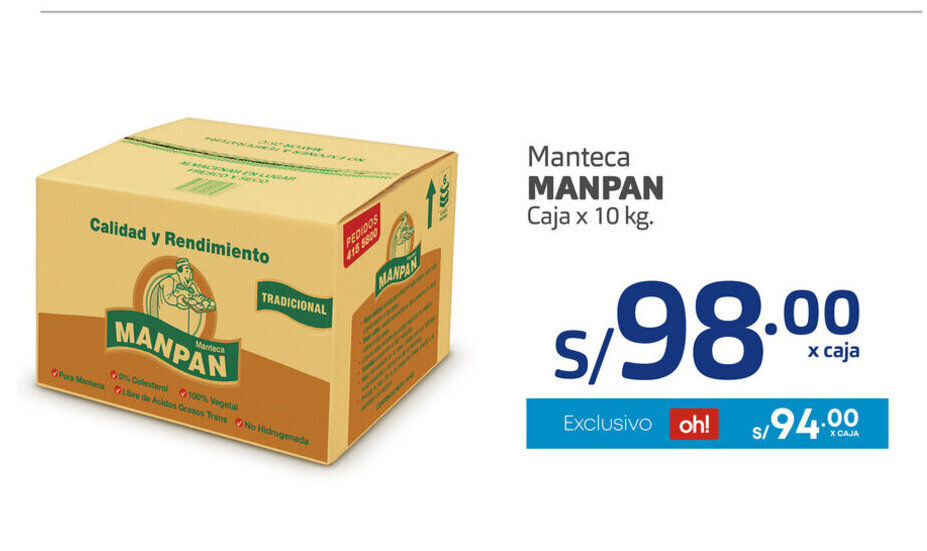 Manteca MANPAN Caja x 10 kg oferta en Plaza Vea