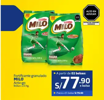 Plaza Vea Fortificante granulado MILO Activ-go Bolsa x 2.5 kg oferta