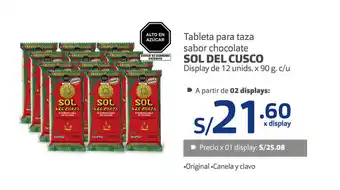 Plaza Vea Tableta para taza sabor chocolate SOL DEL CUSCO Display de 12 unids x 90g c/u oferta