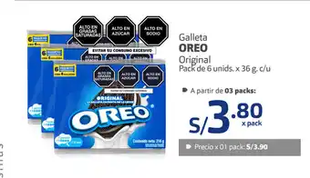 Plaza Vea Galleta OREO Original pack de 6 unids x 36g c/u oferta