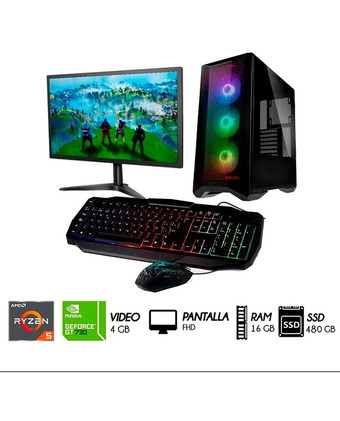 Tiendas EFE Computadora pc gamer ryzen 5 4th, video gt 730 4gb ram 16 ssd 480gb case 500w monitor 24 oferta