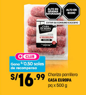 Plaza Vea Chorizo parrillero CASA EUROPA pq x 500g oferta
