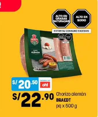 Plaza Vea Chorizo Aleman BRAEDT pq x 500g oferta