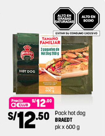 Plaza Vea Pack hot dog Braedt pk x 600g oferta
