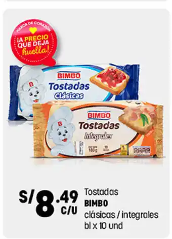 Plaza Vea Tostadas Bimbo clasicas / integrales bl x 10 und oferta