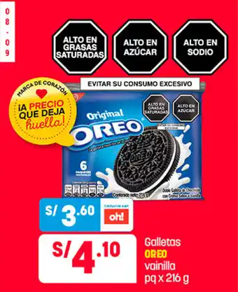 Plaza Vea Galletas Oreo vainilla pq x 216 g oferta
