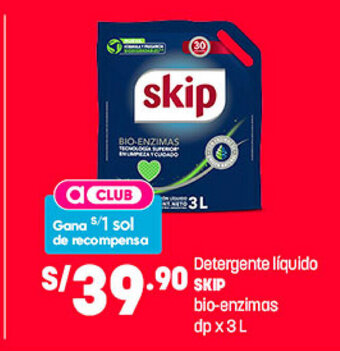 Plaza Vea Detergente liquido SKIP bio-enzimas dp x 3 L oferta