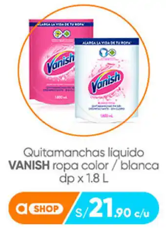 Plaza Vea Quitamanchas liquido VANISH ropa color / blanca dp x 1.8 L oferta