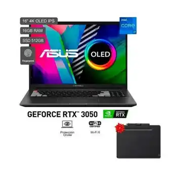 Hiraoka Laptop asus vivobook pro 16x oled n7600pc 16" intel core i7-11370h 512gb ssd 16gb ram + tablet wacom intuos ctl-4100wlk0 oferta