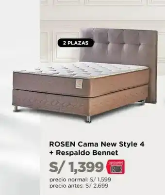 Ripley Rosen Cama New Style 4 + Respaldo Bennet oferta