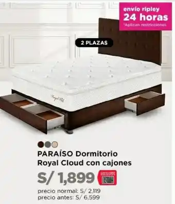 Ripley Paraíso Dormitorio Riyal Cloud con Cajones 2 Plazas oferta