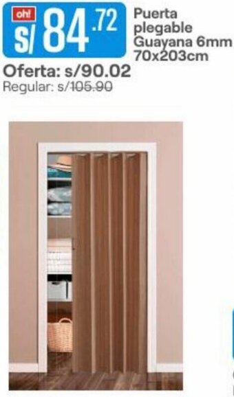 Promart Puerta Plegable Guayana 6mm 70x203cm oferta