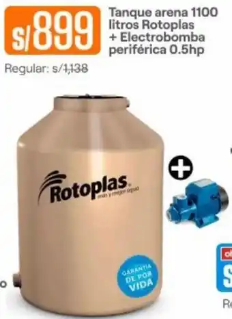 Promart Tanque Arena 1100 Litros Rotoplas + Electrobomba Periférica 0,5hp oferta